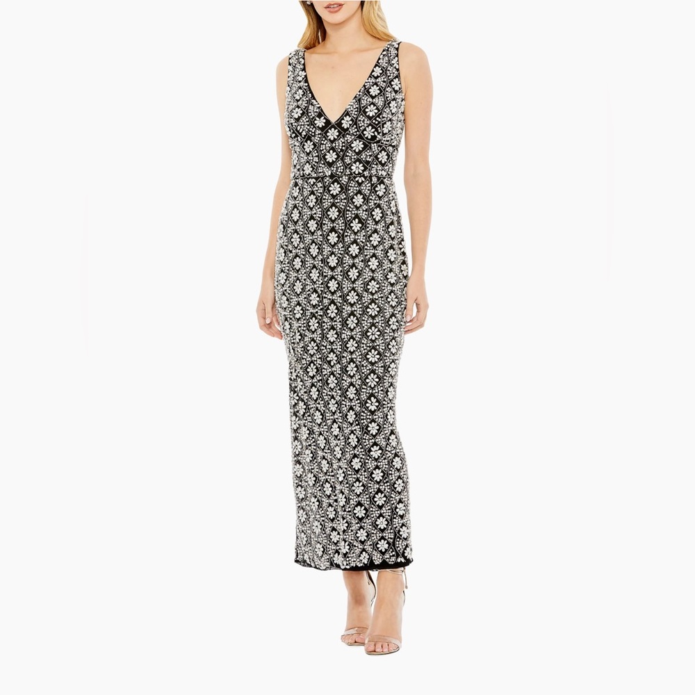 NWT Mac Duggal Fully Beaded Sleeveless Column Dress